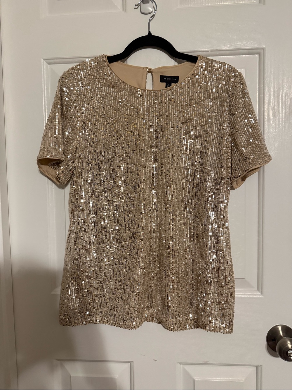 The Limited Gold Champagne Sequin Short Sleeve Top Blouse Size Large